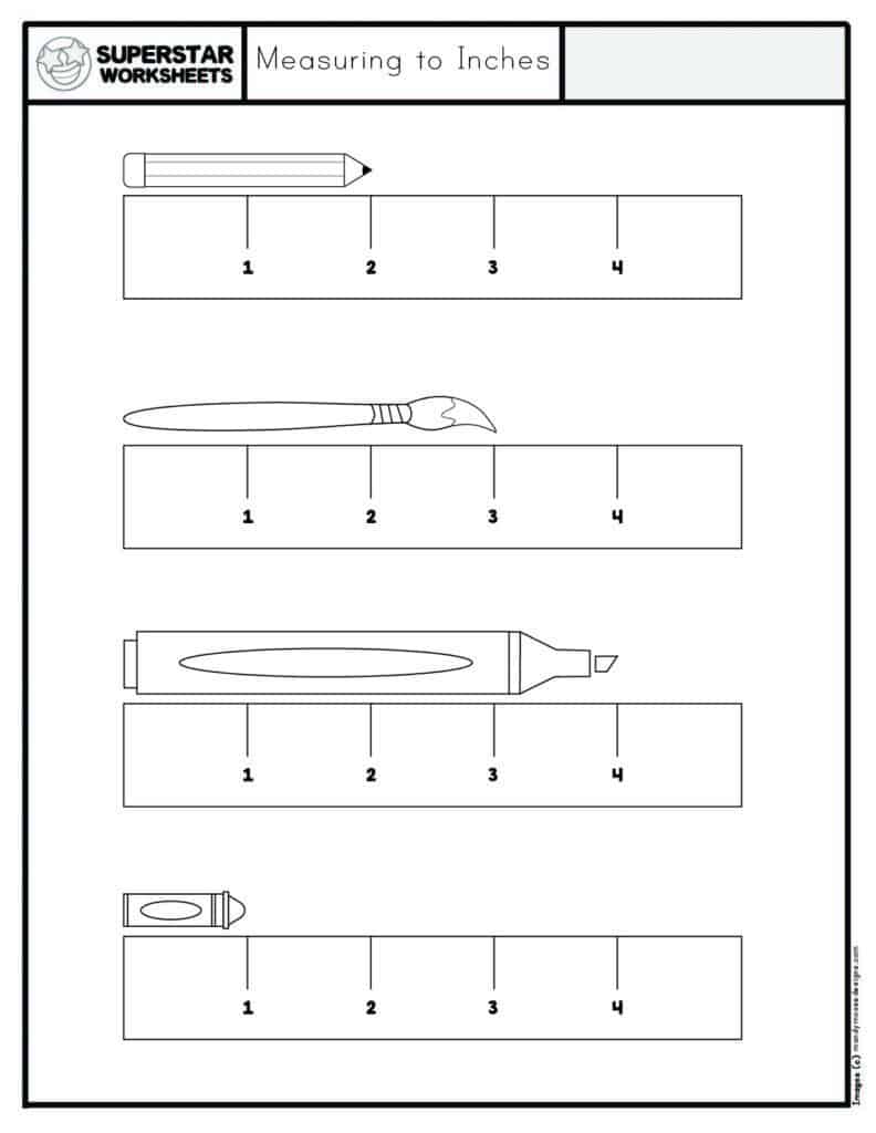 Learning measuring objects in inches Worksheet: Math Printable PDF for Kids