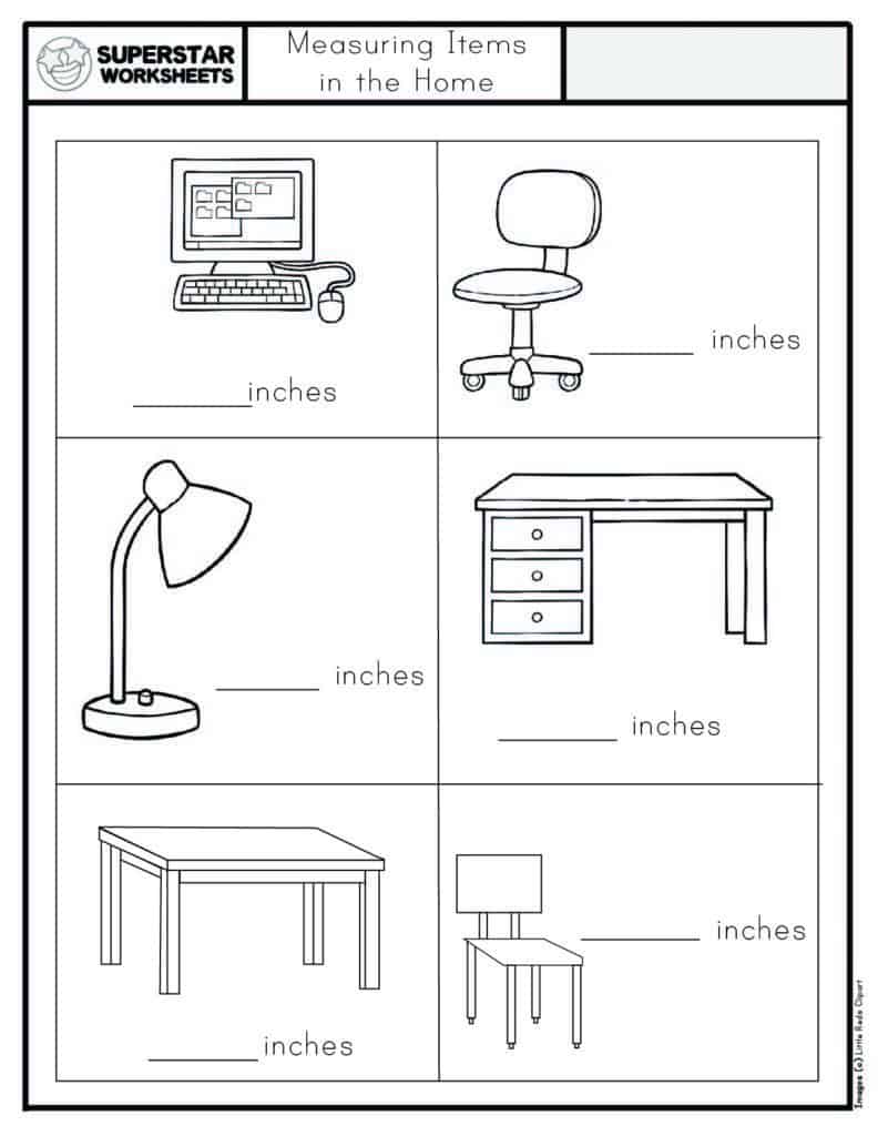 Learning measuring objects in inches Worksheet: Math Printable PDF for Kids