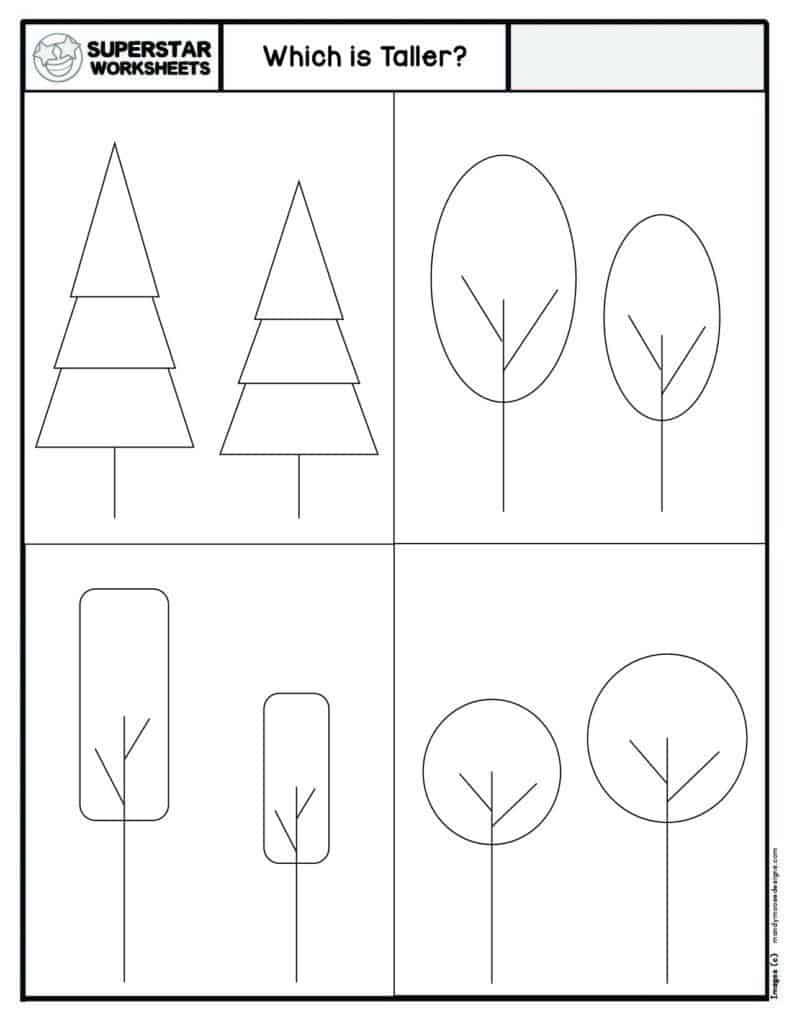 Tall vs Short Size Comparison Worksheets