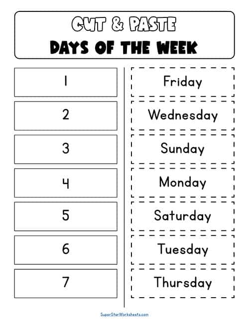 Days of the Week Worksheets - Superstar Worksheets