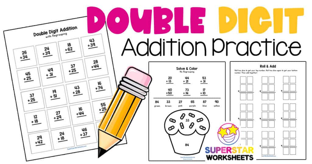 double digit addition without regrouping superstar worksheets