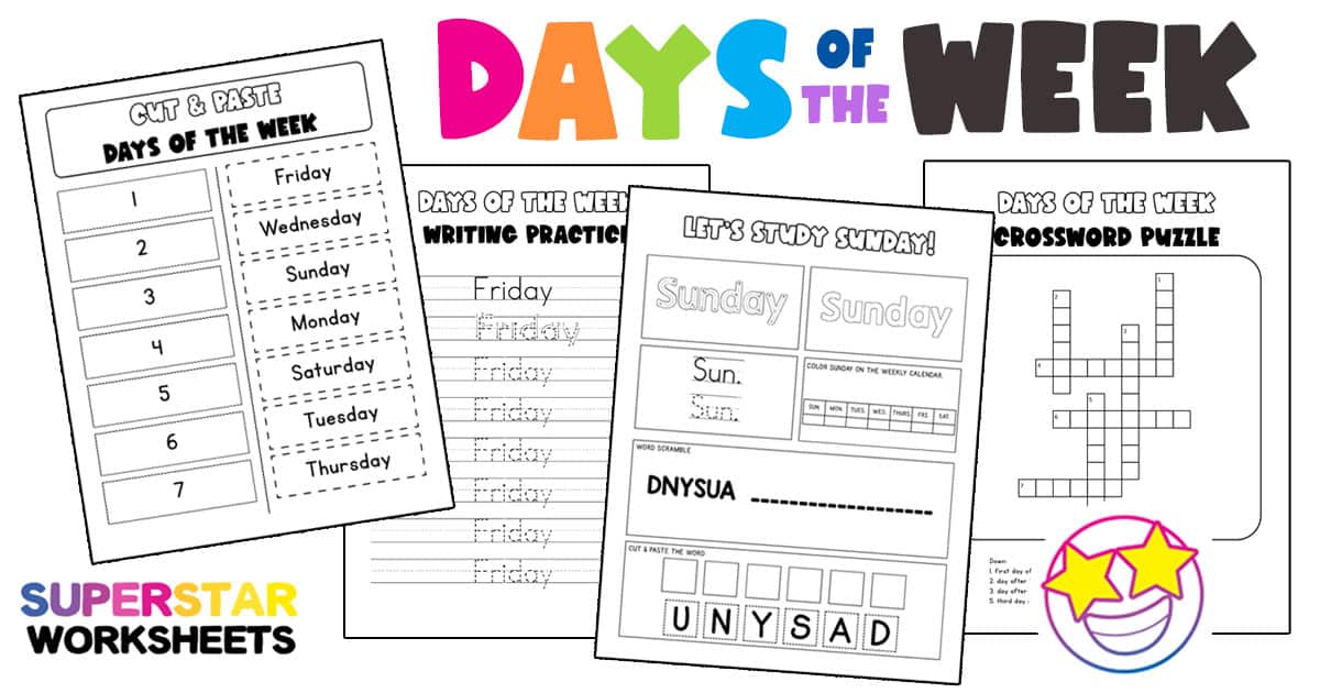 days of the week printables for preschoolers