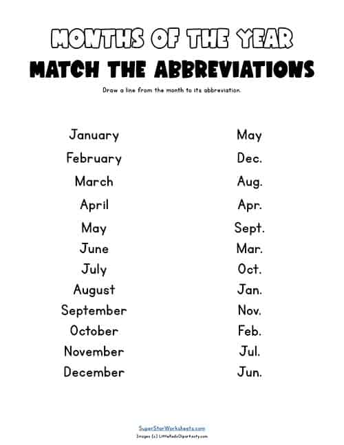 Months of the Year Worksheets - Superstar Worksheets