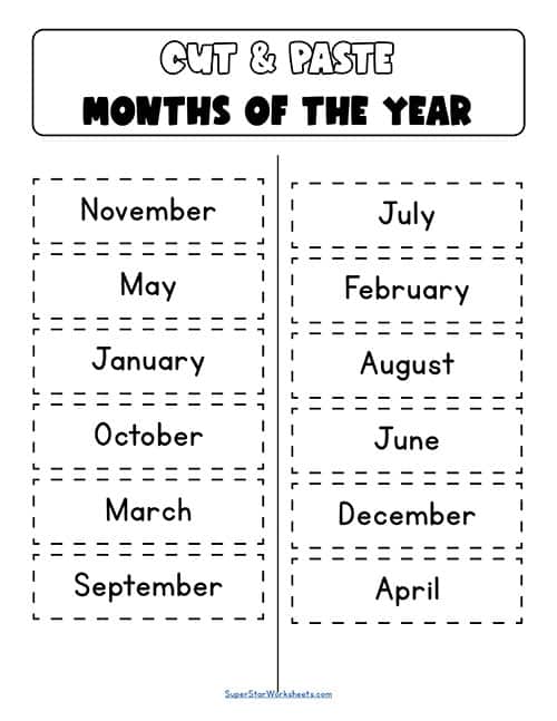 Printable Months Of The Year Worksheets