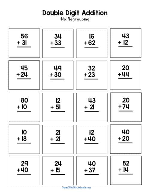 Double Digit Addition Without Regrouping Superstar Worksheets