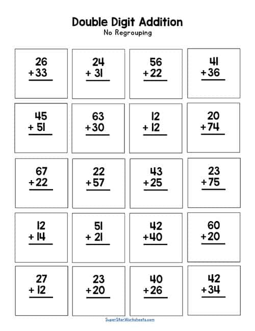 Double Digit Addition Without Regrouping - Superstar Worksheets