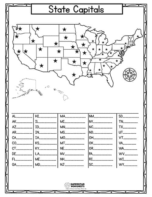 Usa Map Worksheets Superstar Worksheets Images And Photos Finder   State Capitals 