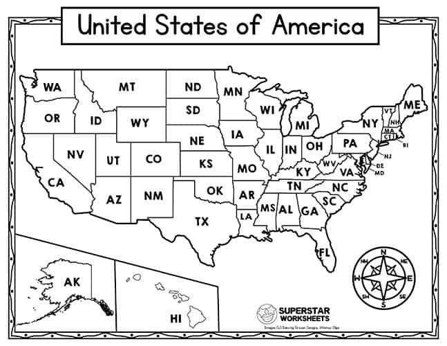 Us State Map Worksheet Franny Antonietta   USAWorksheet AB 