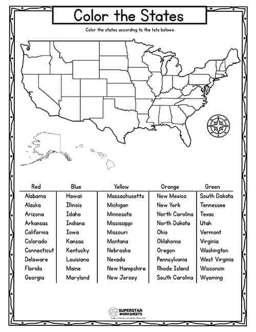 USA Map Worksheets - Superstar Worksheets