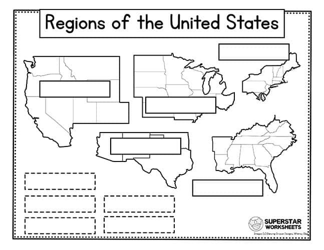 Printable 5 Regions Of The United States Worksheets