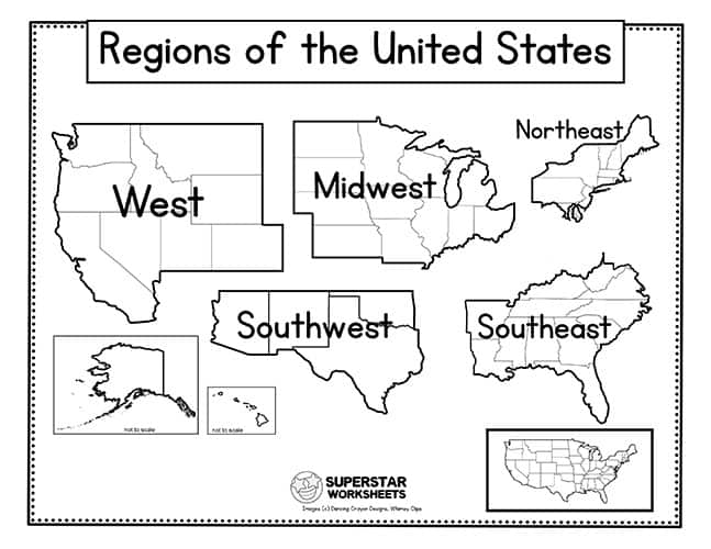 Printable 5 Regions Of The United States Worksheets