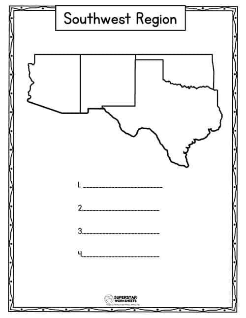 Usa Map Worksheets Superstar Worksheets Usa Map Worksheets Superstar   Southwest Region 