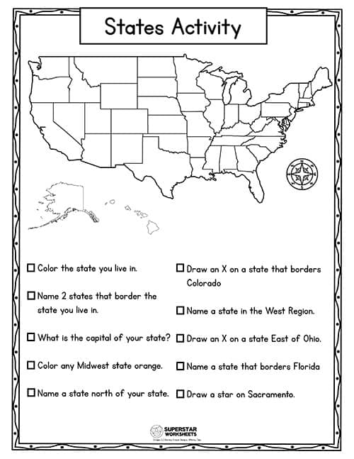 United States Map Activity Worksheet   States Activity 