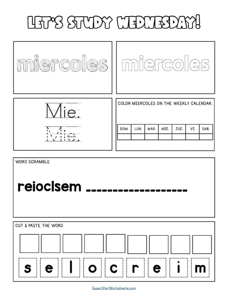 SPANISH Days Of The Week Worksheets Superstar Worksheets
