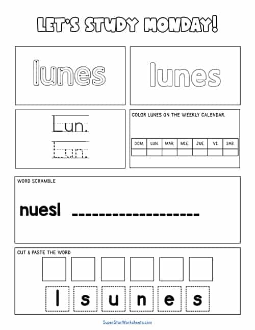 SPANISH Days of the Week Worksheets Superstar Worksheets