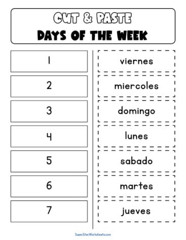 SPANISH Days of the Week Worksheets - Superstar Worksheets