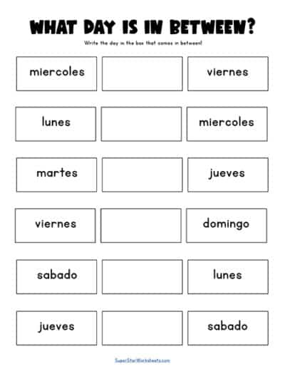 SPANISH Days of the Week Worksheets - Superstar Worksheets