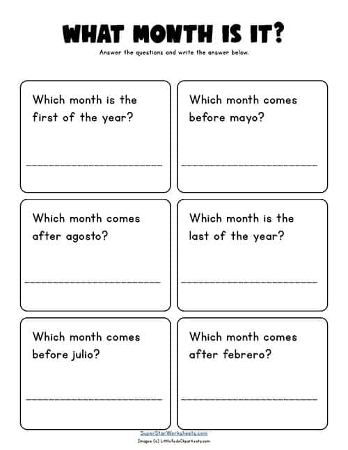 Spanish Months Of The Year Worksheets Superstar Worksheets