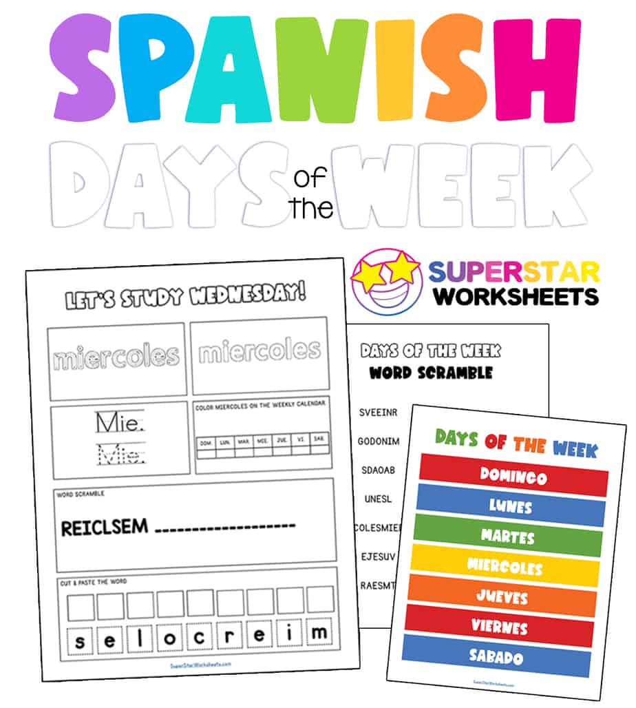 SPANISH Days of the Week Worksheets Superstar Worksheets