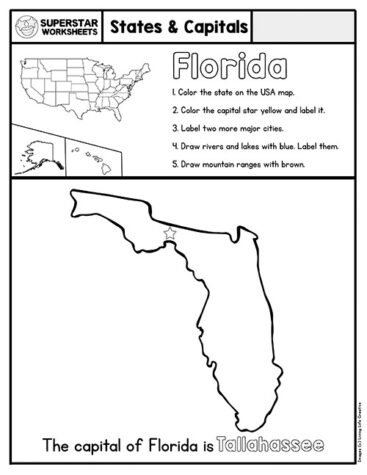 50 States & Capitals Worksheets - Superstar Worksheets