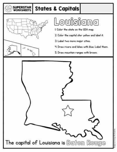 50 States & Capitals Worksheets - Superstar Worksheets