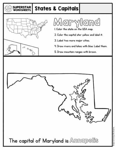 50 States & Capitals Worksheets - Superstar Worksheets