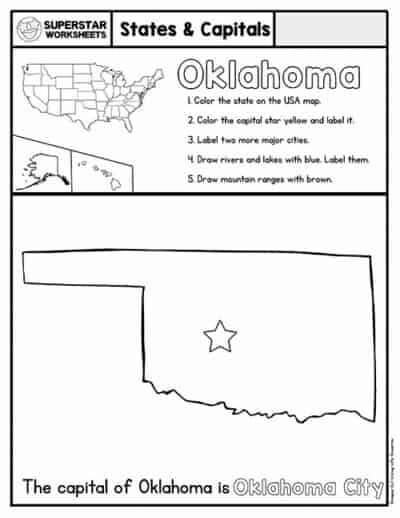 50 States & Capitals Worksheets - Superstar Worksheets