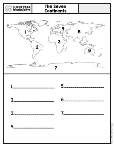 Seven Continents & Oceans Worksheets - Superstar Worksheets