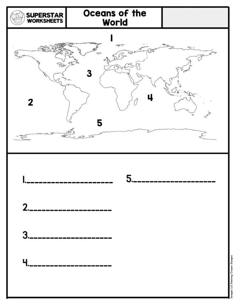 Label 7 Continents And 5 Oceans Map Skill Printable A