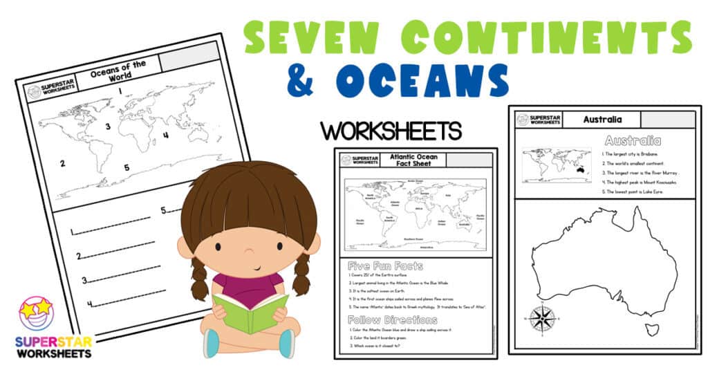 Continents And Oceans Map Worksheet Seven Continents & Oceans Worksheets - Superstar Worksheets