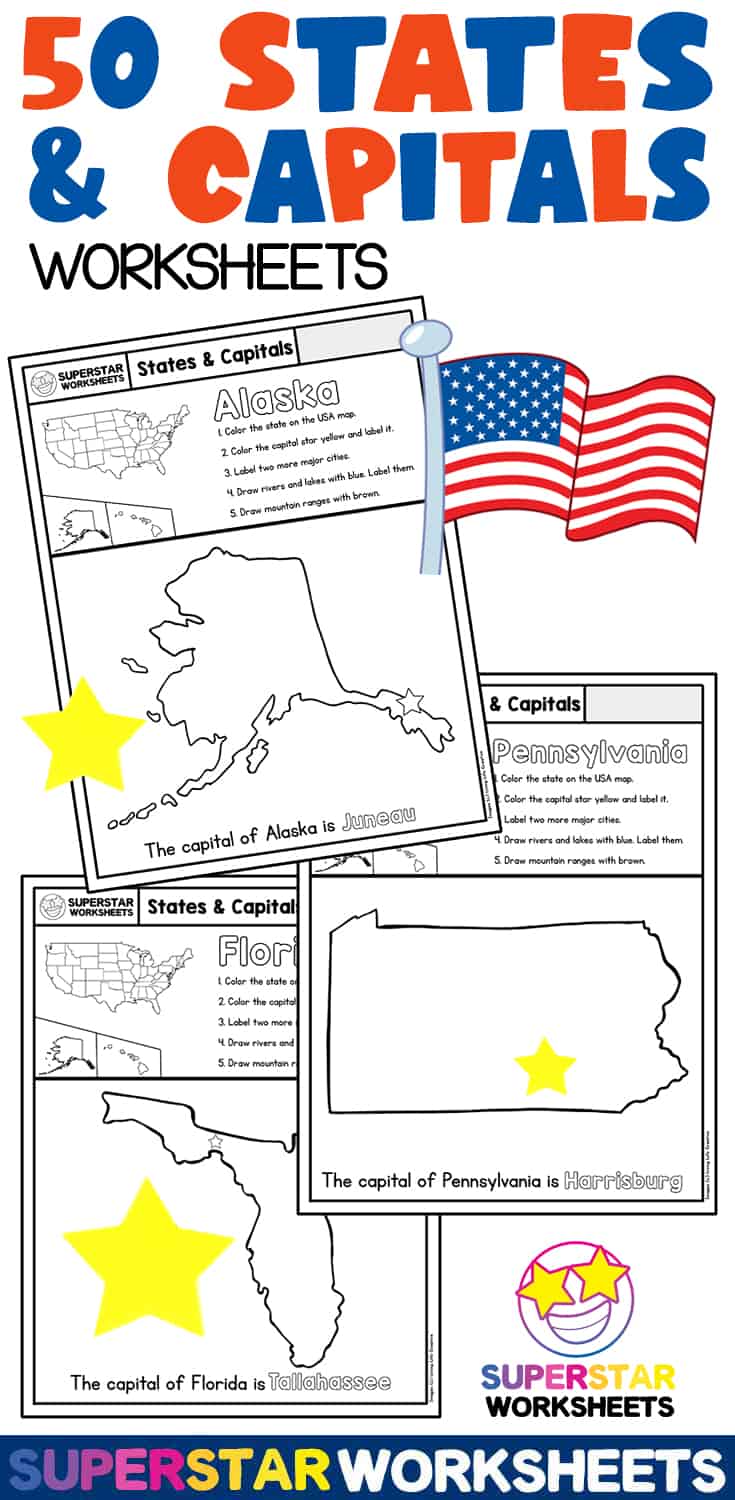 50 States & Capitals Worksheets - Superstar Worksheets