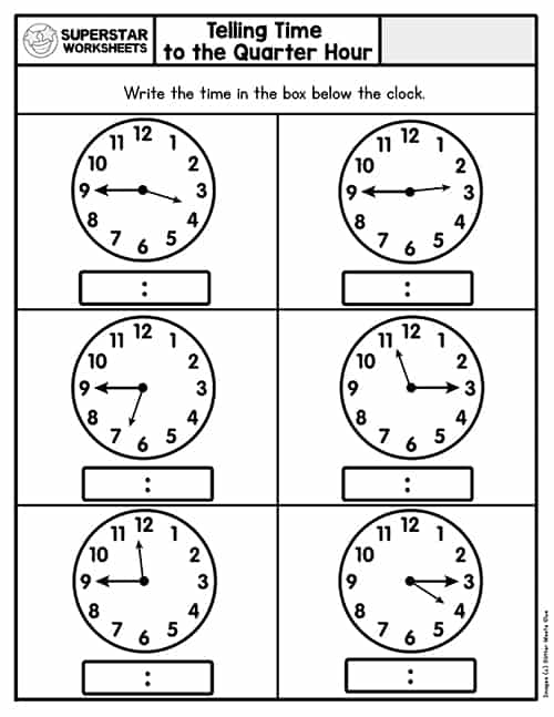 Grade 2 Telling Time Worksheets Reading A Clock Quarter Hours K5