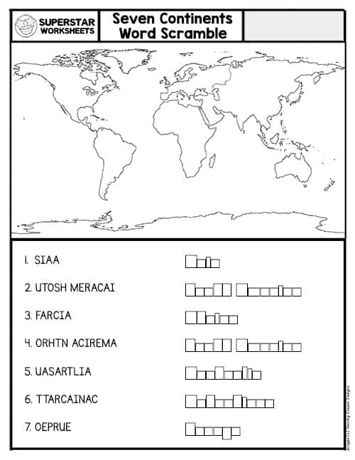 7 Continents Worksheet For Kids   7 Continents Word Scramble 