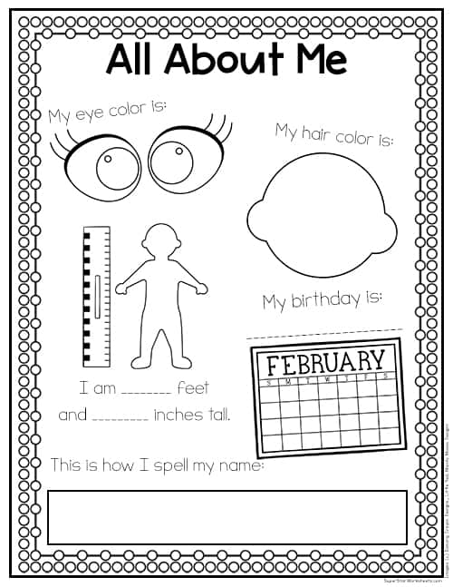 All About Me Kindergarten Worksheet Free Printable