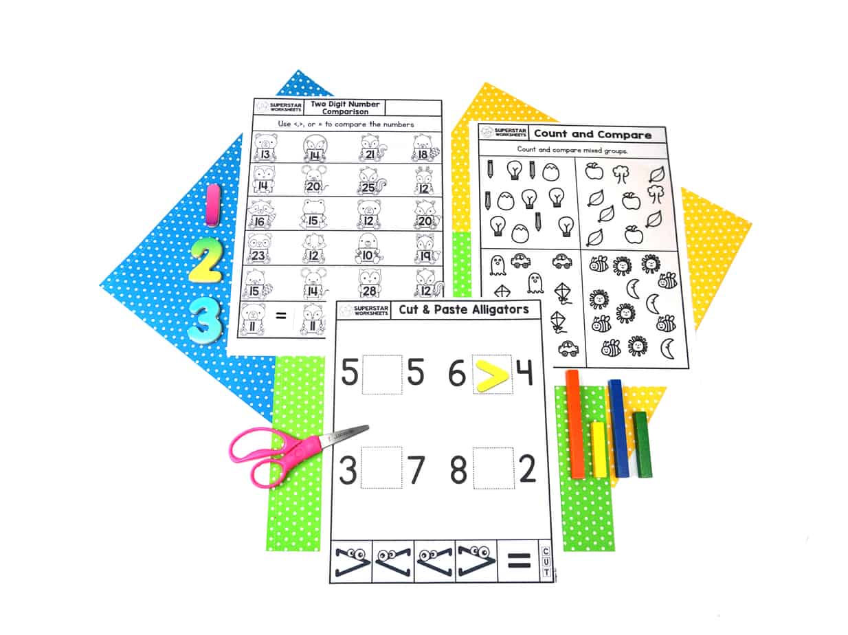 Kindergarten Comparing Numbers Worksheets - Superstar Worksheets