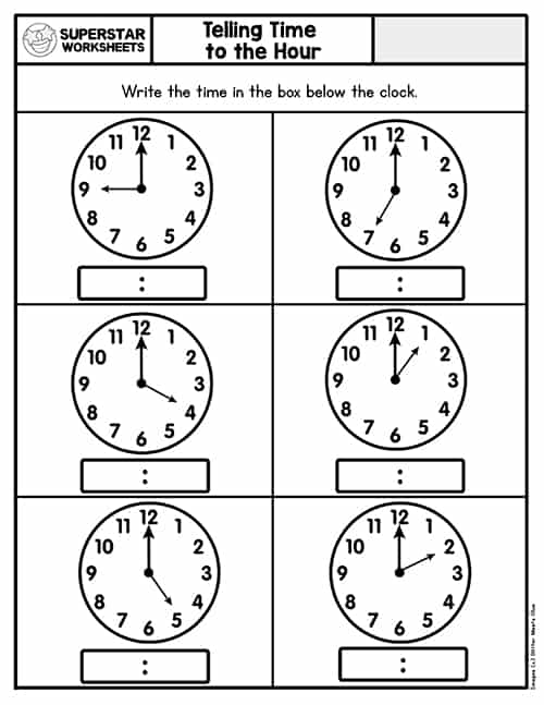 Telling Time Worksheets To The Hour Worksheets For Kindergarten