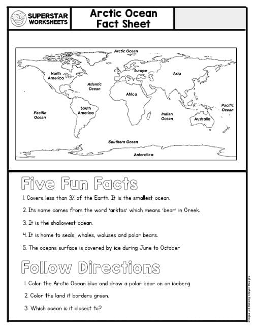 Continents And Oceans Worksheet