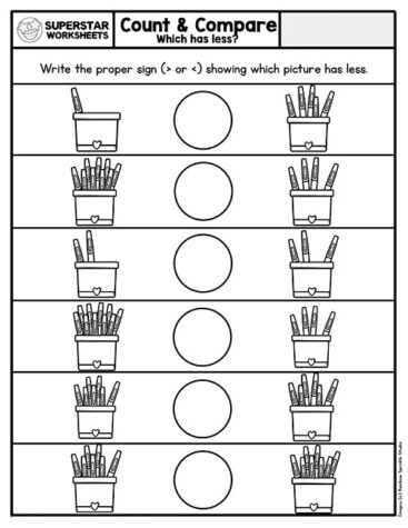 Kindergarten Comparing Numbers Worksheets - Superstar Worksheets