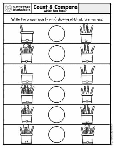 Kindergarten Comparing Numbers Worksheets - Superstar Worksheets