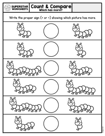 Kindergarten Comparing Numbers Worksheets - Superstar Worksheets