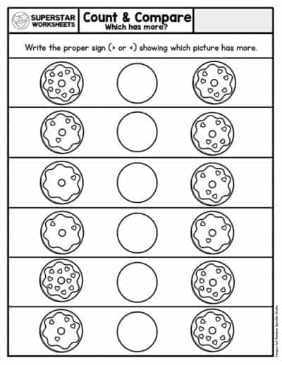 Kindergarten Comparing Numbers Worksheets - Superstar Worksheets