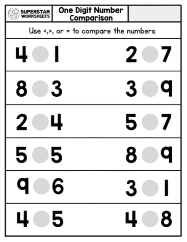 Kindergarten Comparing Numbers Worksheets - Superstar Worksheets