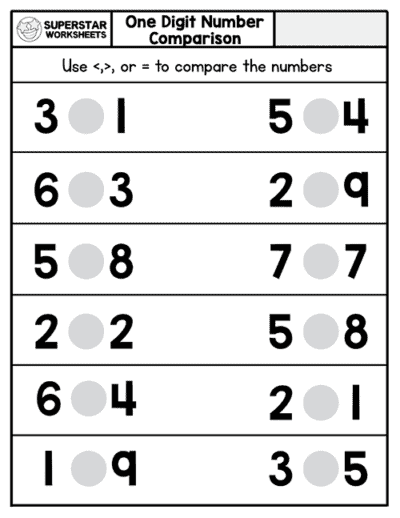 Kindergarten Comparing Numbers Worksheets - Superstar Worksheets