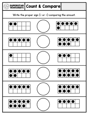 Kindergarten Comparing Numbers Worksheets - Superstar Worksheets