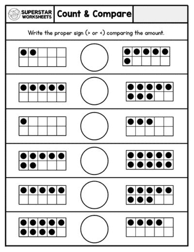 Kindergarten Comparing Numbers Worksheets - Superstar Worksheets