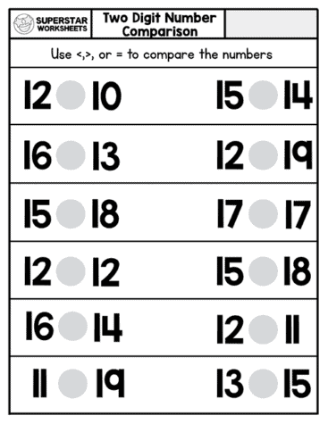 Kindergarten Comparing Numbers Worksheets - Superstar Worksheets