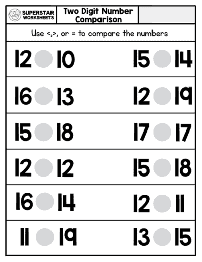 Kindergarten Comparing Numbers Worksheets - Superstar Worksheets