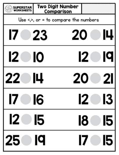 Kindergarten Comparing Numbers Worksheets - Superstar Worksheets