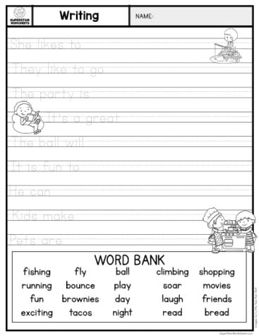 Kindergarten Writing Sentences Worksheets - Superstar Worksheets