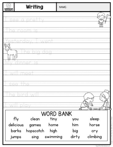 Kindergarten Writing Sentences Worksheets - Superstar Worksheets